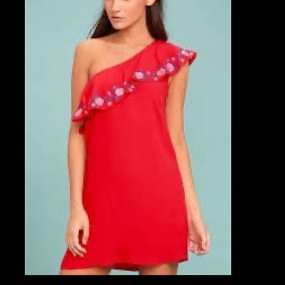 Lulus Dresses & Skirts - Lulus small‎ Alpina Coral Embroidered One Shoulder Dress